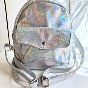 Mini Backpack Metallic Silver Bag Purse